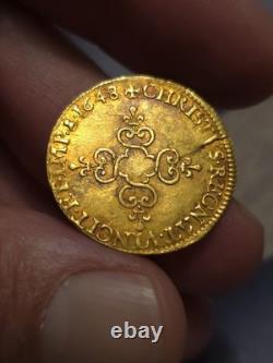 Gold Écu 1648 48/47 X Amiens Louis XIV Very Rare
