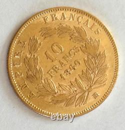 Half NAPOLEON III Or 10 Francs Coin 1860 BB. UNC very rare Coin collection