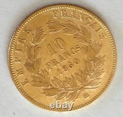 Half NAPOLEON III Or 10 Francs Coin 1860 BB. UNC very rare Coin collection