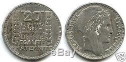 III Republic 20 Francs Turin Silver 1936 Very Rare
