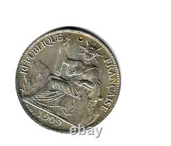 INDOCHINA, 20 centimes 1909 silver, EF Very very rare, limited mintage
