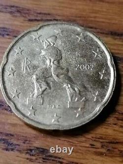 ITALY VERY RARE 20 EURO CENTS 2002 in coin minting rotated