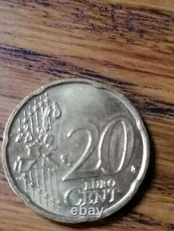 ITALY VERY RARE 20 EURO CENTS 2002 in coin minting rotated