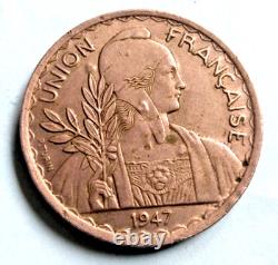 Indochina, very rare, 1 piastre 1947, grooved/ridged like the 1946 issue