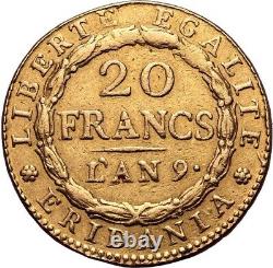 Italian States Piedmont Republic 20 Francs Or Marengo An 9 Very Rare