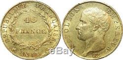 L4238 Very Rare 40 Francs Gold Gold Napoleon 13 Year At Pcgs Au55! -make Offer