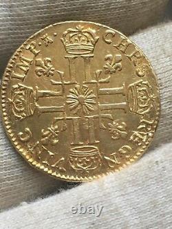 Louis D'or Au Soleil Gold Louis XIV 1711 N Montpellier Rrr Sup / Very Rare