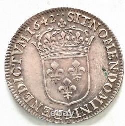 Louis XIII 1/4 Quart Ecu 1642 A. Warin 6.84 Gr