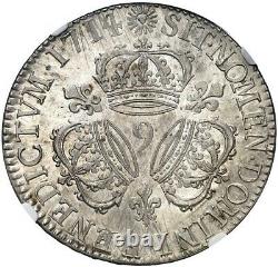 Louis XIV Ecu At 3 Crowns 1714 Very Rare Reindeer Splendid Ngc Ms61
