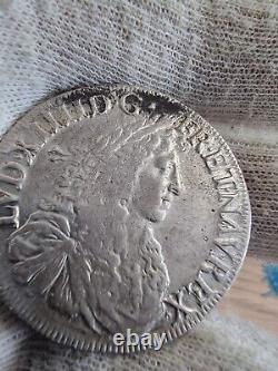 'Louis XIV Rare R3 and Very Pretty 1665 L Bayonne Youthful Bust Ecu'