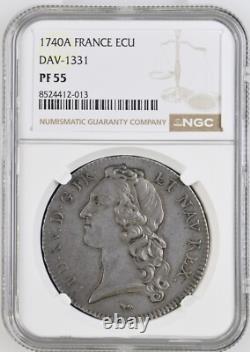 Louis XV Preserie Ecu with Ribbon 1740 Paris PROOF NGC PF55 very rare Superb