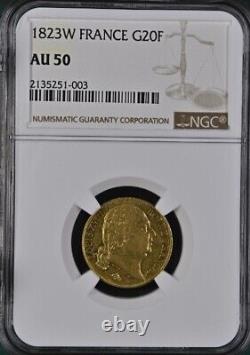 Louis XVIII 20 Francs Gold 1823 Lille Superb Ngc Au50 Very Rare