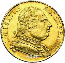 Louis XVIII 20 Francs Gold Bust Dressed 1815 London Splendid Very Rare Quality