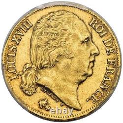 Louis XVIII 20 Francs Or 1821 Paris Pcgs Au58 Very Rare Superb