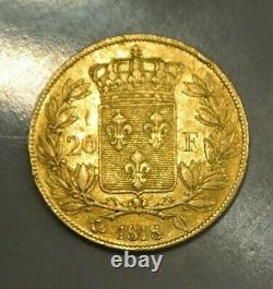 Louis XVIII Very Rare Sup 20 Francs Or / Gold 1818 Q Small Print