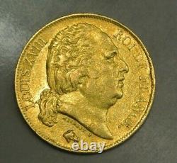 Louis XVIII Very Rare Sup 20 Francs Or / Gold 1818 Q Small Print