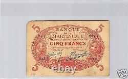 Martinique 5 Francs Nd (1919-1921) Alphabet M. 43 Pick 6 A Tres Rare