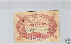 Martinique 5 Francs Nd (1922-1929) Alphabet A. 132 Pick 6 A Very Rare
