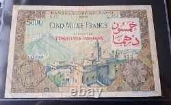 Morocco. Very Rare 5000 Fr 23-7-53 Banknote. Overprinted with 50 Dirhams.