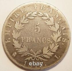 NAPOLEON I - HUNDRED DAYS PERIOD VERY RARE 5 FRANCS SILVER 1815L BAYONNE