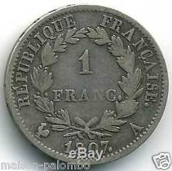 Napoleon I 1 Franc Silver 1807 In Paris Very Rare