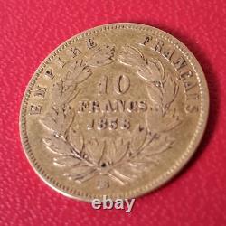 Napoleon III 10 Francs Gold Bare Head Very Rare For 1858 BB Strasbourg