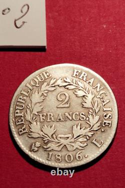 No. 2 VERY RARE 2 Francs NAPOLEON EMPEROR BARE HEAD SILVER 1806 L