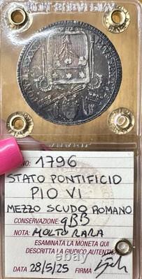 Papal State Coin Pius VI Half Roman Ecu 1796 Very Rare Sealed QBB