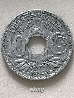 Piece 10 Centimes De Franc 1941, Fautée, Lindaner, Zinc Very Rare