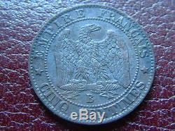 Rare 5 Centimes Napoleon 1857 B Very Hard To Find In The State