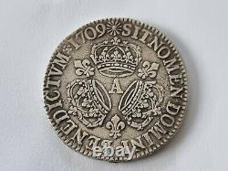 Rare Coin Louis XIV Ecu To Three Crowns 1709 Silver Very Good Condition #13