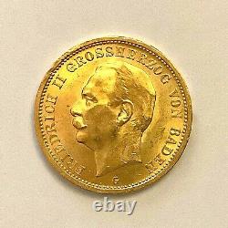 Rare Currency 20 Mark Gold Baden Grand-duc Friedrich II 1913 Very Good Condition
