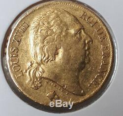 Rare Gold 20 Francs Louis XVIII 1818 T