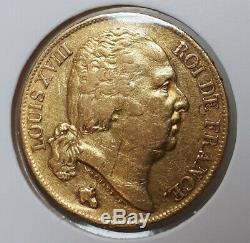 Rare Gold 20 Francs Louis XVIII 1820 T