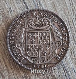 Rare! Silver token + Louis XIV + Estates of Brittany + 1711 + Very Very Good Condition +