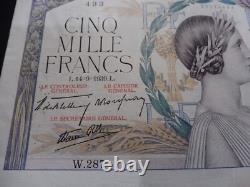 Rare & Very Pretty 5000 Francs Note Victory 14/09/1939 Ttb+ To Collect