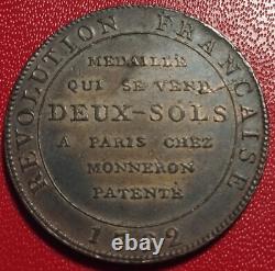 Rare very beautiful 2 sols at the Liberty Monneron 1792, patented without parentheses. SUP