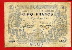 (Ref J. 281) ALGERIA BANK 5 FRANCS 26/05/1924 (VERY RARE) VF+