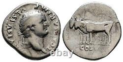 Roma-Tito. Livestock Denarius Rome 76-78 AD. Silver 3.2 G. Very Rare