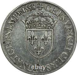 S2424 Very Rare Teston Henri II Frappe Moulin 1558 A Paris Silver Quality ++++