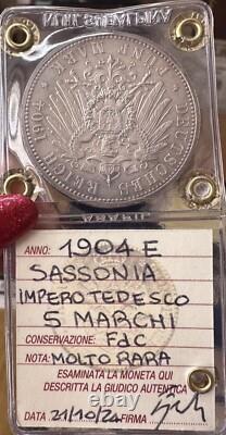 Saxony Currency German Empire 5 Marks 1904 And Very Rare Sealed FDC
