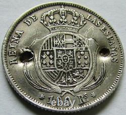 Spain Very Rare 100 Reals Isabel II 1862 Period Fake In Platinum