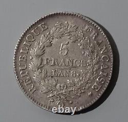 Superbe 5 Francs An 8 Q Union And Force, Very Rare In Summer Ttb, Beautiful Patina