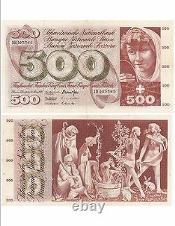 Switzerland Swiss Schweiz Bank Ticket 500 Frs 07-03-1973 Very Rare Vf+