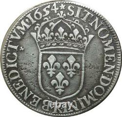 T1312 Tres Rare Ecu Louis XIV Wick Long 1654 K Bordeaux Silver Silver 4815ex