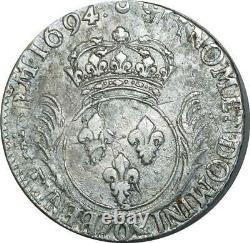 T1342 Tres Rare Ecu Aux Palmes Louis XIV 1694 O Riom Silver Reformed F Offer