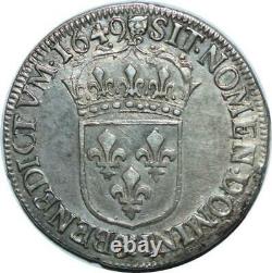 T1500 Tres Rare Half 1/2 Ecu Louis XIV Long Wick 1649 & Aix Silver Silver