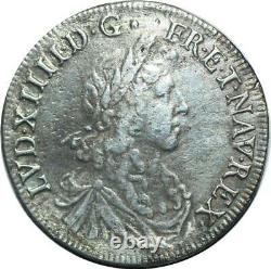 T1535 Very Rare 1/2 Shield Louis XIV Bust Juvenile 1667 L Bayonne Silver