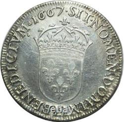 T1535 Very Rare 1/2 Shield Louis XIV Bust Juvenile 1667 L Bayonne Silver