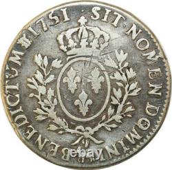 T1704 Very Rare Louis XV Ecu with Headband 1751 Pau Bearn Silver F offer